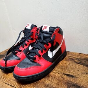 Nike Dunk High sneakers in a classic black, red, and white colorway "BRED"